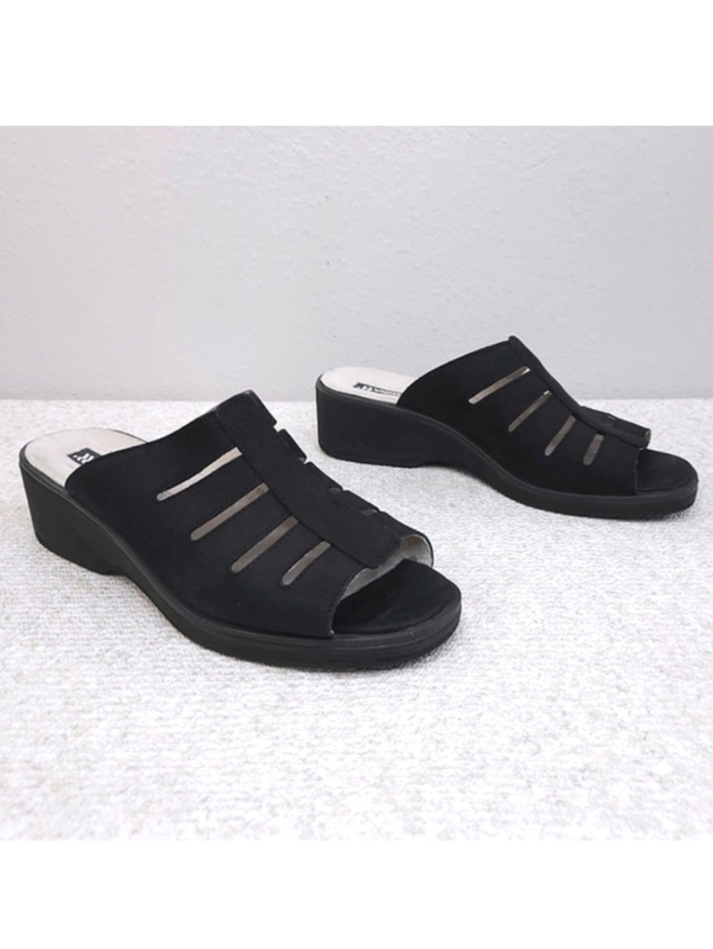 ROMIKA Wedge Slide Black Nubuck Slip-On Sandals US 11